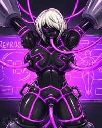 nier:_automata nier yorha_2b spacen'cakes android_girl android brainwashed latex latex_bodysuit pasties dronification drone_suit fully_covered latex_clothing corset thick_thighs big_ass big_breasts tube_feeding tube_in_nipple tube_in_pussy brainwashing handlebars reprogramming