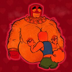 bald belly blank_stare bloatblox block_tales crop_top gloves hairy hairy_male headwear huge_nipples male male/ambiguous male_focus moobs nipple_bulge nipple_play nipples noob noob_(roblox) noobador_(block_tales) overweight overweight_male pecs roblox roblox_game shirtless shorts size_difference stare tail