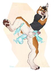 2022 akita anal anal_penetration anthro arm_tuft balls barefoot bodily_fluids bottomless bottomless_anthro bottomless_male brown_hair canid canine canis claws clothed clothing digital_media_(artwork) disembodied_hand domestic_dog duo elbow_tuft eyewear feet finger_claws fur genital_fluids genitals ghost_hand glasses hair handjob hi_res humanoid_genitalia humanoid_penis leaning_on_wall licking licking_lips looking_at_viewer male mammal on_one_leg pawpads paws penetration penile penile_penetration penis penis_in_ass precum sex shirt signature solo_focus spitz standing t-shirt tan_body tan_fur toe_claws tongue tongue_out topwear translucent translucent_penis tritscrits tuft wearing_glasses white_body white_fur