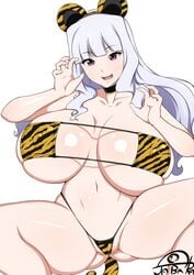 1girls big_breasts bikini breasts choker eyepatch_bikini fake_animal_ears female holidays huge_breasts idolmaster jabara_tornado navel new_year nipple_bulge shijou_takane solo thick_thighs tiger_print white_background year_of_the_tiger