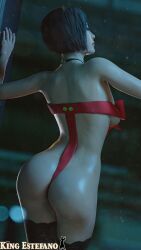 1girls 3d ada_wong ada_wong_(adriana) ass back_view big_hips capcom kingestefano98 resident_evil resident_evil_2 resident_evil_2_remake thighhighs