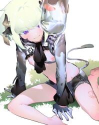 lio_fotia 2boys solo_focus human_cattle cow_horns femboy_focus promare 1femboy pov nipples crying tears cow_ears cow_tail bob_cut short_hair nervous nervous_sweat shy embarrassed blush blushing blonde_hair slim_waist slim slim_male petite petite_body petite_male minishorts femboy androgynous twink