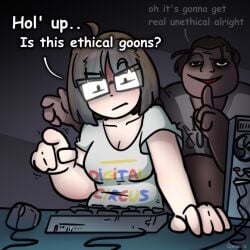 1boy 1girls big_breasts black_eyes brown_hair color comic computer cunnymolester1488 desk dialogue english_text ethicalgooner2007_(kryptraider) female female_focus hetero human human_only imminent_rape imminent_sex internet_controversy keyboard light_skin looking_at_viewer male open_mouth original rape straight text twitter twitter_link