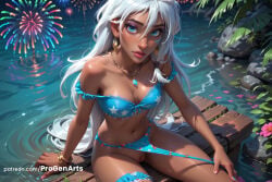 solo breasts jewelry swimsuit blue_eyes bikini long_hair fireworks pussy sitting water looking_at_viewer dark-skinned_female earrings bracelet necklace dark_skin navel white_hair outdoors hair_between_eyes medium_breasts nose cleavage blue_bikini patreon_username uncensored nail_polish pulled_by_self flower very_long_hair bikini_pull clothing_aside lips artist_name collarbone bridal_garter clothes_pull bare_shoulders shiny_skin hoop_earrings off_shoulder web_address wet bangle pink_nails night frills makeup progenarts hi_res ai_generated kida atlantis:_the_lost_empire disney 1girls female_human