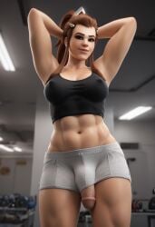 1futa 2d 2d_(artwork) abs ai_assisted ai_generated athletic athletic_futanari balls big_penis blizzard_entertainment blurry_background bottomwear breasts brigitte brigitte_lindholm bulge bulge_through_clothing digital_drawing_(artwork) digital_media_(artwork) erect_penis erection erection_under_clothes freckles freckles_on_face futa_only futanari gym gym_clothes gym_shorts light-skinned_futa light-skinned_futanari light_skin looking_at_viewer medium_breasts nipples nipples_visible_through_clothing overwatch penis penis_out presenting presenting_penis red_hair redhead see-through see-through_shirt shirt shorts sillyboisclub smile smiling tank_top thick_thighs topwear