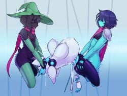1girls 2022 2boys alternate_version_at_source amputee big_breasts blue_hair blue_skin bouncing_breasts bra breasts cat_ears cum cum_in_mouth cum_in_pussy cum_inside cumflation deltarune deltarune_chapter_2 fellatio female femboy femboy_on_female fingerless_gloves girly glasses hat hung_trap impregnation kris_(deltarune) large_breasts male mmf_threesome oral pregnant pregnant_female ralsei ralsei_with_black_fur scarf scuttlefish sex solo solo_female spitroast tasque_manager_(deltarune) thick_thighs thighhighs thighs threesome throat_fuck throat_swabbing tongue tongue_out whip white_fur wizard_hat