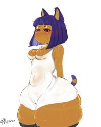 ankha ankha_(animal_crossing) quesoartist fat_ass short_hair shortstack blue_eyes blue_hair furry furry_female furry_ears big_ass small_breasts dress sweating sweaty_body sweaty animal_crossing furry_tail looking_at_viewer