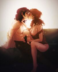 harry_potter severus_snape hermione_granger turpinsimp 2024 dick cock penis erection erect_penis breasts_out breasts nipples boobs hair curly_hair brown_hair black_hair light_skin light-skinned_female male male/female female 1boy1girl hand_around_penis holding_penis holding leaking_precum leaking pubic_hair pubes kissing closed_eyes scars pants clothing clothed sitting shirt handjob mature