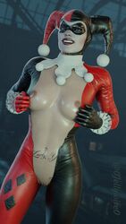 0jellywire0 3d abs athletic athletic_female batman:_arkham_knight batman_(series) blue_eyes bodysuit breasts busty dc dc_comics female female_focus female_only harley_quinn harley_quinn_(classic) harley_quinn_(injustice) hourglass_figure injustice_2 medium_breasts nipples pussy solo tagme tattoo tattoos undressing wide_hips