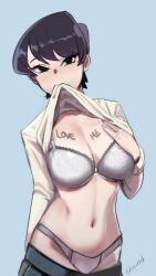 komi-san_wa_komyushou_desu komi_shuuko lifting_shirt milf shirt_lift shirt_lift_via_mouth sho-n-d solo solo_female tagme