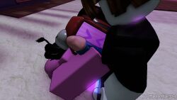 forsaken_(roblox) roblox roblox_game veeronica veeronica_(forsaken) robloxian bacon_hair big_breasts big_penis big_ass female male third_person_view hat tv_head naked nude nipples nude_female pink_skin robot_girl robot shiny_skin 3d cock cock_in_face face_focus handjob excited_female