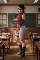 3d 3d_(artwork) 3d_model 3d_render aged_up ai_assisted ai_generated armwear asian asian_female athletic_female big_ass big_breasts black_eyes black_hair boruto:_naruto_next_generations bubble_ass bubble_butt busty curvaceous curvy female female_only fit_female forehead_protector glasses glossy headband high_quality highres large_breasts lewdstein light-skinned_female long_socks looking_at_viewer naruto_(series) oiled oiled_skin realistic sandals sarada_uchiha shiny_clothes shiny_skin short_hair short_shorts sleeveless slim_waist smile smirk solo teenage_girl teenager thick_thighs tight_clothing turtleneck uchiha_sarada voluptuous wet_skin