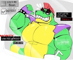 alligator animatronic anthro bara dialogue english_text five_nights_at_freddy's five_nights_at_freddy's:_security_breach fredrick7298 living_machine looking_at_viewer male male_only montgomery_gator_(fnaf) muscular muscular_male robot solo steel_wool_studios sunglasses teasing text