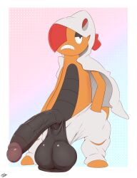 absurd_res anthro balls big_balls big_penis bored bottomwear bottomwear_down brick_break_after_dark clothed clothing generation_5_pokemon generation_9_pokemon genitals hi_res male mega_evolution mega_scrafty nintendo pants pants_down partially_clothed penis pokemon pokemon_(species) saggy_balls scrafty solo vein veiny_penis