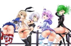 4girls absurd_res adorable ass ass_cleavage big_ass blonde_hair breasts bunny_ears butt_crack choujigen_game_neptune crossover cute eye_contact fate/apocrypha fate_(series) female female_only high_resolution jack_the_ripper_(fate) jack_the_ripper_(fate/apocrypha) kantai_collection long_hair looking_at_viewer multiple_girls neptune_(neptunia) neptunia_(series) one-punch_man panties sereneandsilent shimakaze_(kantai_collection) short_hair stockings tatsumaki thick_thighs thong very_high_resolution white_background