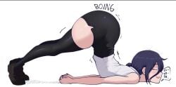 ass ass_up blue_hair boing butt chainsaw_man lying reze_(chainsaw_man) short_shorts shorts thick_hips thick_thighs thighhighs thighs