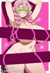 1girls 2026 ai_generated braid breasts chubby completely_nude curvaceous curvy curvy_body curvy_female curvy_figure demon_slayer detailed female female_focus female_only green_eyes green_hair hi_res highres illumaru kanroji_mitsuri kimetsu_no_yaiba large_breasts looking_at_viewer mole mole_under_eye multicolored_hair neon_lights nude open_mouth patreon_username pink-haired_female pink_hair simple_background slightly_chubby solo stable_diffusion standing sweat sweatdrop thick_thighs twin_braids two-tone_hair voluptuous voluptuous_female wet white_background wide_hips