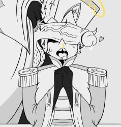 abel_(hazbin_hotel) adam_(hazbin_hotel) hazbin_hotel incest incest_(lore) incestuous father_and_son father_and_son_(lore) no_sex dick_out dick_covering_eyes balls ballsack dick cock penis hairy_balls nosebleed praying sticking_out_tongue hard_penis pubic_hair pubic_hair_peek