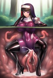 ai_generated anal_sex ass breast_squeeze breasts civitai cum_in_ass cum_in_pussy eaten_then_fucked female inside_creature interspecies kamori_sayaka latex latex_bodysuit latex_boots latex_gloves monster monster_on_female nun purple_bodysuit pussy rindou_aya_style tentacle tentacle_pit tentacle_rape tentacle_sex thighigh_boots vaginal_penetration vore