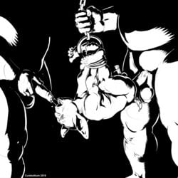 3boys after_fellatio after_oral after_sex balls black_and_white bodily_fluids bondage bound chains cum cum_in_ass cum_in_mouth cum_inside cureboltium gay gay_anal gay_domination gay_sex genital_fluids genitals goblin goblin_male group humanoid humanoid_pointy_ears male male/male male_on_male male_penetrated male_penetrating_male monochrome orc penis rope size_difference suspended_sex upside-down yaoi