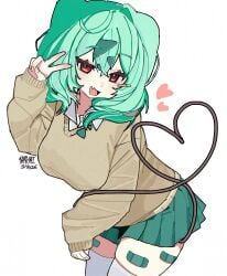 <3 1girls 2026 artist_name blush bulbasaur eyelashes female female_only fushigidane generation_1_pokemon green_hair gyaru gyaru_bulbasaur gyaru_fushigidane gyaru_fushigidane_(shin_no_tenpii) hi_res humanized humanized_pokemon looking_at_viewer nintendo poco_a_pokemon pokemon pokemon_(species) pokemon_pokopia red_eyes smiling smiling_at_viewer solo tarashi v_sign white_background