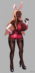 ai_generated bleached blonde_hair ebonization ebony_female oleana_(pokemon) prostitute prostitute_clothes prostitution slutty_body slutty_dress slutty_female stolen_art