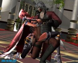 1boy 1boy1girl 1girls 3d crossover dancing dante_(devil_may_cry) dark-skinned_female devil_may_cry ingrid_(taimanin_asagi) interracial not_porn red_hair rose_in_mouth sfw shin_megami_tensei shin_megami_tensei_iii:_nocturne silver_hair taimanin_(series) taimanin_asagi wolfblade111 xnalara