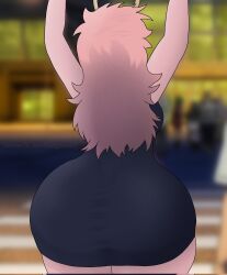 1girls arms_up ashido_mina ashido_mina_time-skip ass ass_bigger_than_head ass_bigger_than_torso ass_focus ass_in_dress big_ass boku_no_hero_academia boku_no_hero_academia_(finale) bubble_butt dress fat_ass female female_only gluteal_fold h0urglass_(artist) handbag horns huge_ass large_ass long_hair massive_ass milf mina_ashido mina_ashido_time-skip my_hero_academia my_hero_academia_(finale) pink_hair pink_skin png post-timeskip rear_view reference_image solo thick_ass thick_thighs thunder_thighs wide_hips