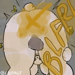 absurd_res animal_humanoid anthro anus balls bent_over big_fat_stinky_unwashed_sweaty_bunny_(lspagf) bodily_fluids bulge bulge_from_behind butt clothing darkened_balls darkened_genitalia fart fart_fetish farting_at_viewer genitals grey_background hi_res humanoid lagomorph lagomorph_humanoid leg_grab leporid lspagf male mammal mammal_humanoid presenting rabbit ripped_underwear scut_tail short_tail simple_background solo sweat sweaty_butt tail thigh_grab torn_clothing torn_underwear underwear white_body