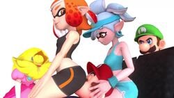 2boys 3d 3girls angry animated bike_shorts blonde_hair blue_eyes cheating_boyfriend clothed clothed_sex crown cuckquean cunnilingus cunnilingus_through_clothes dress facesitting female grinding inkling inkling_girl kishi luigi male marie_(splatoon) marie_(wo262) mario mario_(series) mp4 nintendo no_sound orange_eyes orange_hair princess_peach splatoon video workout_clothes