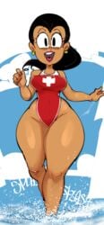 1girls artist_request big_thighs black_hair bottom_heavy breasts carlota_casagrande female female_only happy hips latina leotard lifeguard lipstick one-piece_swimsuit open_mouth small_waist smile solo solo_female solo_focus splashing swimsuit the_loud_house thick thick_thighs thighs thin_waist water wide_hips