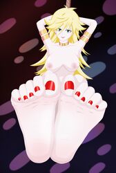 barefoot blonde_hair breasts feet foot_fetish looking_back mrff25 nipples nude panty_&_stocking_with_garterbelt panty_anarchy red_nails soles tagme toes