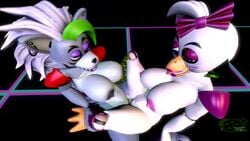 3d animated animatronic big_breasts bouncing_breasts chicken dildo double_dildo five_nights_at_freddy's five_nights_at_freddy's:_security_breach furry glamrock_chica_(fnaf) lesbian lesbian_sex loop moaning mp4 neon_lights no_sound robot robot_girl roxanne_wolf_(fnaf) sex sex_toy sexbot source_filmmaker tezcatl tezcatl-ayauhtli tongue_out video wolf