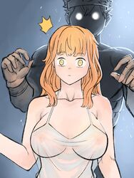 1girls asta_(black_clover) big_breasts black_clover breasts clothed clothed_female female green_eyes light-skinned_female light_skin mimosa_vermillion nipples shocked shocked_expression skwd surprise surprised