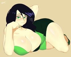 1girls absurd_res black_hair breasts choker cleavage disney disney_channel female female_only flirtatious green_eyes hi_res huge_breasts kim_possible large_breasts looking_at_viewer lying nezulet seductive seductive_eyes seductive_look seductive_pose seductive_smile shego skirt solo thick_thighs thighs