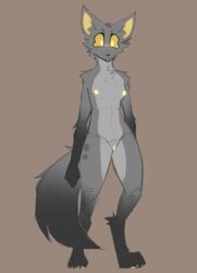 absurd_res anthro biped breasts canid canine canis countershade_fur countershade_legs countershade_torso countershading coyote doughtea female fur genitals grey_body grey_fur hi_res mammal nipples nude pussy sleep_paralysis_demon solo yellow_eyes yellow_sclera