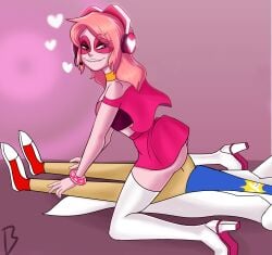 big_ass cartoon_network chocoflan clothed clothed_sex dr._flug_(villainous) female miss_heed_(villainous) pink_eyes pink_hair pink_skin reverse_cowgirl_position villainous