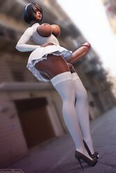 1futa 3d alternate_costume areolae balls big_breasts big_penis blender breasts dark-skinned_futa dark_skin erection futa_only futanari high_heels intersex large_breasts nier nier:_automata nipples penis shadowboxer solo testicles yorha_2b yorha_2p