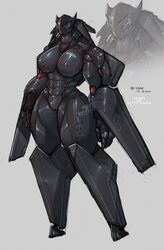 2021 abs agitype01 aircraft anthro athletic_female b-2 biped black_body blue_eyes breasts digital_media_(artwork) female genitals hi_res living_aircraft living_machine living_vehicle machine muscular muscular_anthro muscular_female non-mammal_breasts pussy red_body robot_girl simple_background solo vehicle white_background