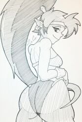 1girls ass female female_only monochrome plasticcollector presenting_ass shantae shantae_(character) showing_ass sketch smooth_skin solo very_long_hair wayforward