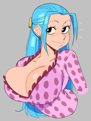 1girls absurd_res black_eyes blue_hair breasts cleavage earrings female female_only hi_res large_breasts looking_at_viewer nefertari_vivi nezulet one_piece smile solo