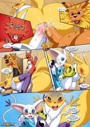 anal big_breasts blush comic cum cum_in_ass cum_in_pussy cum_inside dialogue digihentai digimon digimon_(species) digimon_adventure digimon_tamers dirty_gamers double_anal double_penetration female furry gatomon guilmon leomon looking_at_viewer palcomix penetration renamon size_difference veins veiny_penis