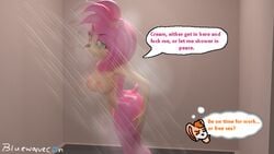 16:9 3d amy_rose anthro bluewavecon breasts cream_the_rabbit duo english_text eulipotyphlan female female/female fur green_eyes hair hedgehog lagomorph leporid mammal mature_female nipples pink_body rabbit shower sonic_(series) sonic_the_hedgehog_(series) text video_games wet widescreen