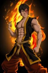 1boy ai_generated asian_clothing asian_male avatar_legends avatar_the_last_airbender fire_nation male male_only muscular muscular_male no_sleeves solo solo_male zuko