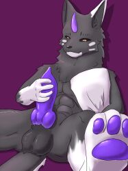 animal_genitalia animal_penis anthro arrier_jewolf canid canine canine_genitalia canine_penis diting_(youshouyan) furry_only genitals hi_res male male_only mammal masturbation paws penis solo yellow_eyes youshouyan