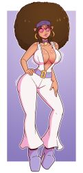 afro bimbo_lips cleavage disco female high_heels huge_ass huge_breasts hypnosis midriff pink-tinted_eyewear pointy_ears purple_background spiral_eyes sunglasses thick_lips thick_thighs tinted_eyewear white_background wide_hips wrenzephyr2