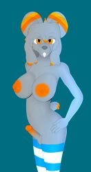 anthro areola balls blue_clothing blue_legwear blue_thigh_highs breasts buckteeth cheek_tuft chinchilla chinchillid clothing facial_tuft fur futanari genitals glans grey_body grey_fur gusta gusty_(gusta) hair hi_res intersex legwear legwear_only mammal mostly_nude nipples orange_areola orange_eyes orange_glans orange_nipples orange_stripes pattern_clothing pattern_legwear pattern_thigh_highs penis rodent solo striped_clothing striped_legwear striped_thigh_highs stripes tail teeth thigh_highs thigh_highs_only tuft