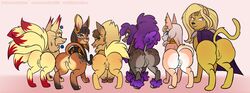 6girls absurd_res abyssinian_cat amaichix anubian_jackal anus ass canid canine canis clothed clothing domestic_cat domestic_dog egyptian_cat felid feline felis female female_only feral fox fur furry furry_only gem genitals group hi_res jackal jewelry keeshond lion looking_at_viewer looking_back mammal multi_tail pantherine poodle presenting presenting_anus presenting_hindquarters presenting_pussy pussy rear_view spitz tail tongue tongue_out