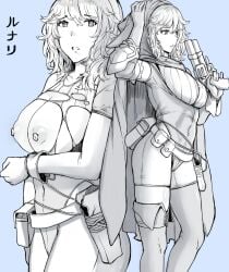 1girls big_breasts big_breasts blue_background breasts breasts breasts_out exposed_breasts eyebrows eyebrows_visible_through_hair eyelashes female female female_focus female_only gloves greyscale gun gun_holster large_boobs large_breasts leotard looking_at_viewer lunari_donna nipples pantyhose plain_background pouch pouches ripped_clothing ripped_clothing ripped_leotard short_hair shoulder_length_hair side_view sideboob sodium404 thigh_boots thighhigh_boots thighs virtual_youtuber vtuber vtuberfanart white_hair