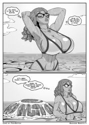 alya_cesaire beach bikini comic comic_page english_text female firstedition glasses huge_breasts miraculous_ladybug page_9 page_number solo